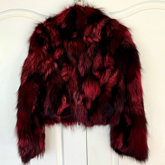 Luxurious Red and Black Fox Fur Bomber Jacket - Picture 3 of 7